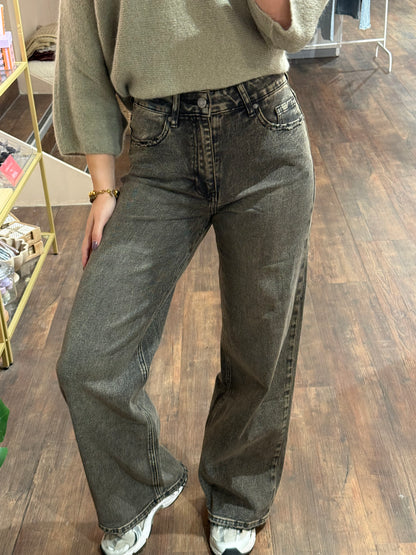 Evi - wide leg jeans washed bruin