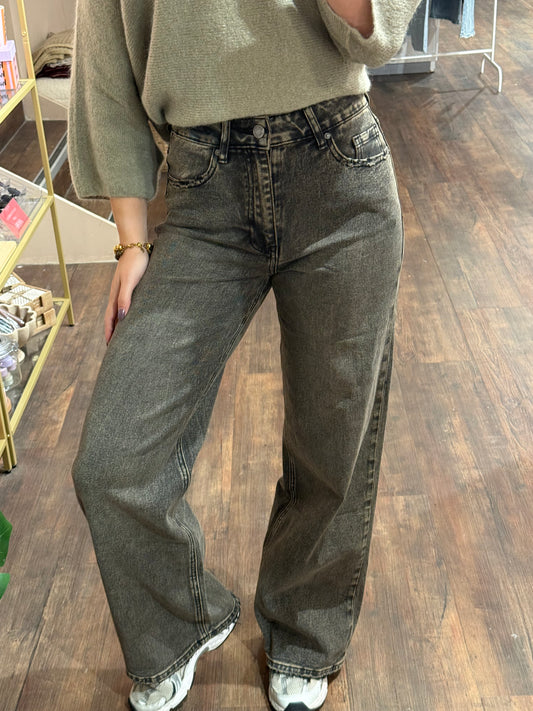 Evi - wide leg jeans washed bruin