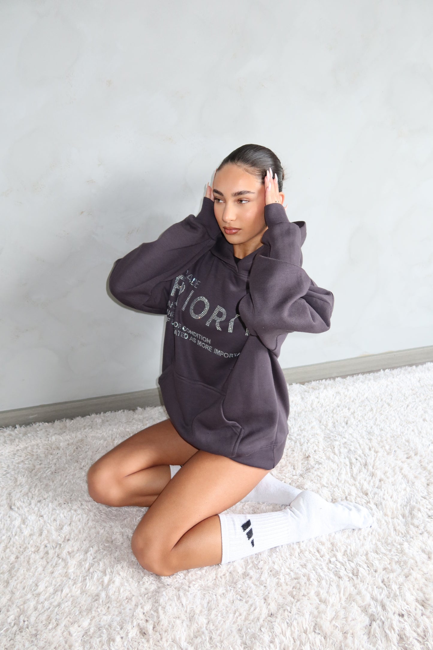 Rhinestone Hoodie by PRIORITY - Meteorite grey