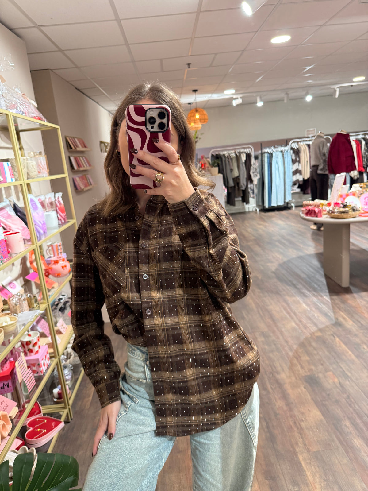 Saar - bruine glitter blouse