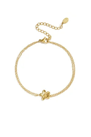 Dubbele ketting met bloemetje armband goud