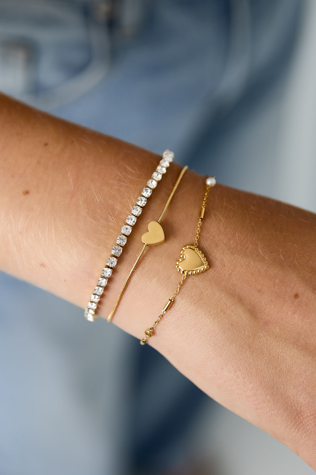 Dubbele armband met hartje en zirkonia Steentjes