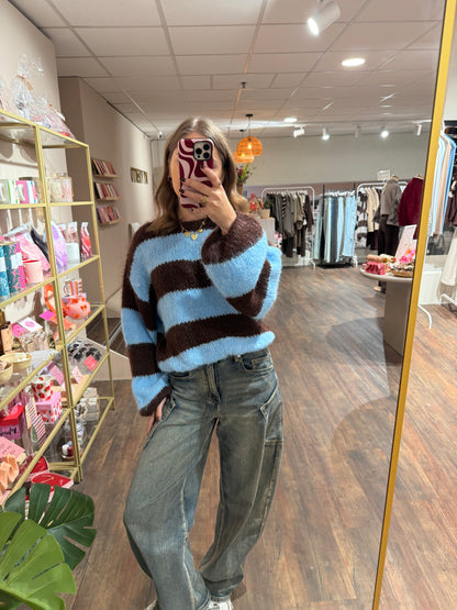 Ella - gestreepte trui blauw/bruin
