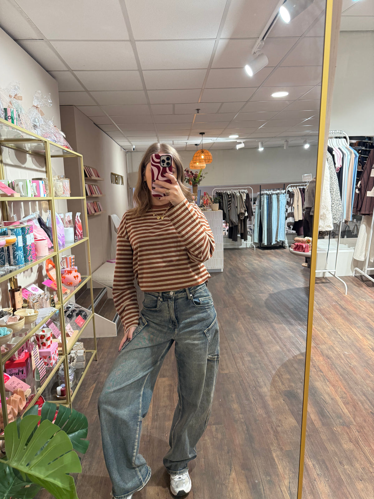 Rosie - gestreepte longsleeve camel