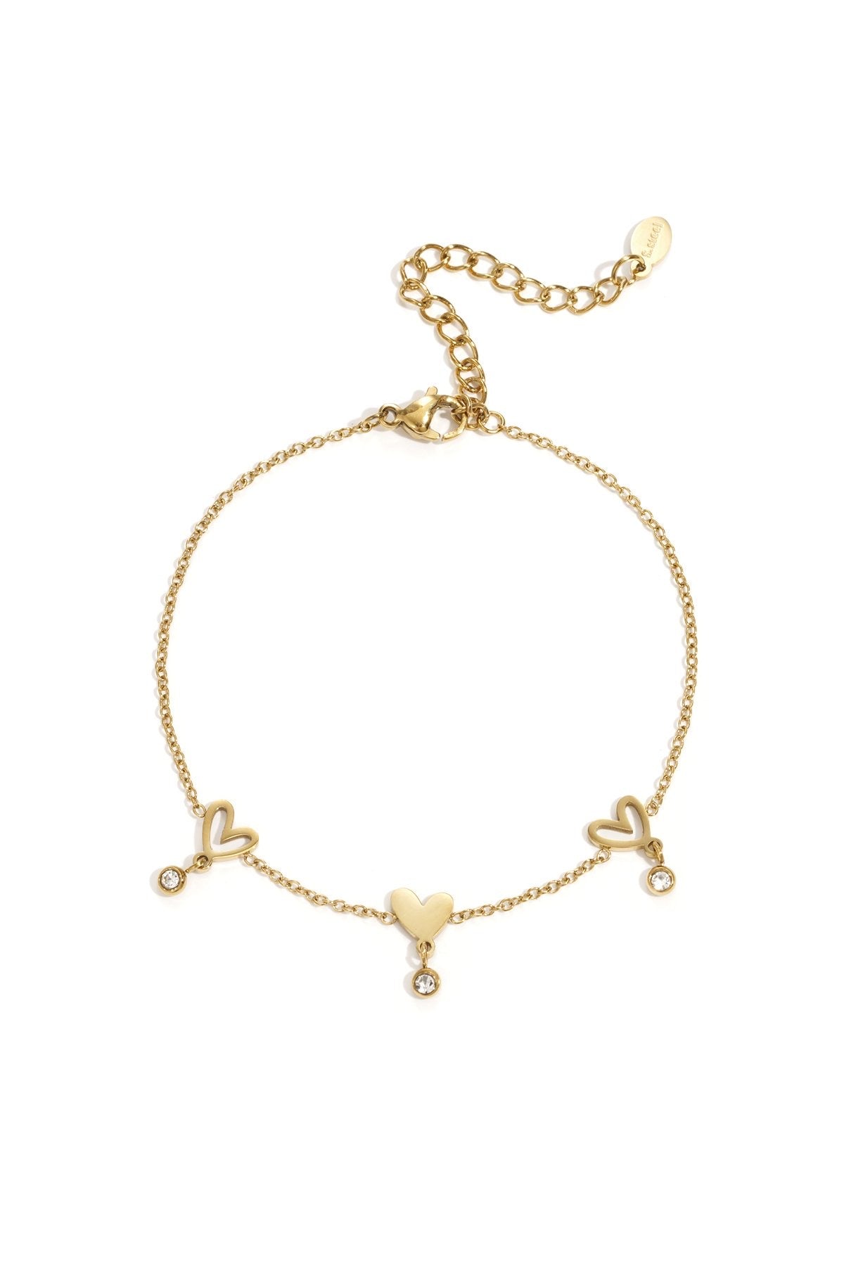 Hartjes met steentjes armband goud