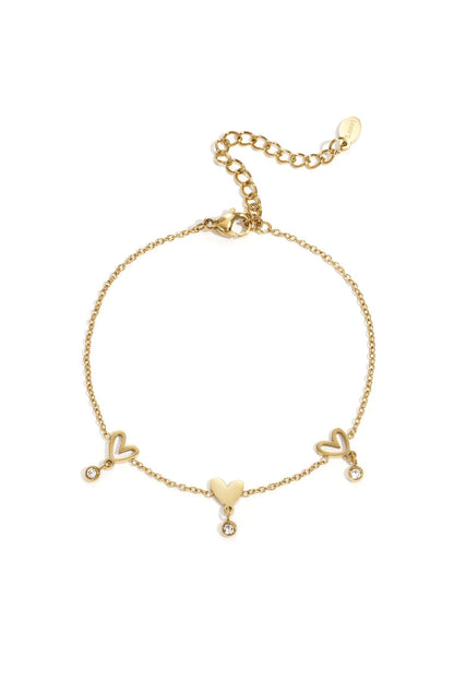 Hartjes met steentjes armband goud