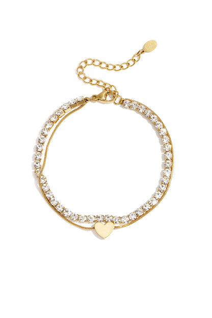 Dubbele armband met hartje en zirkonia Steentjes