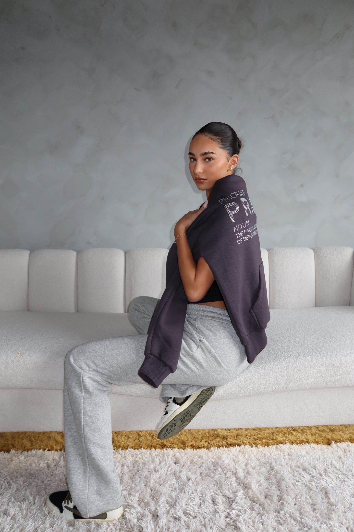 Rhinestone Hoodie by PRIORITY - Meteorite grey