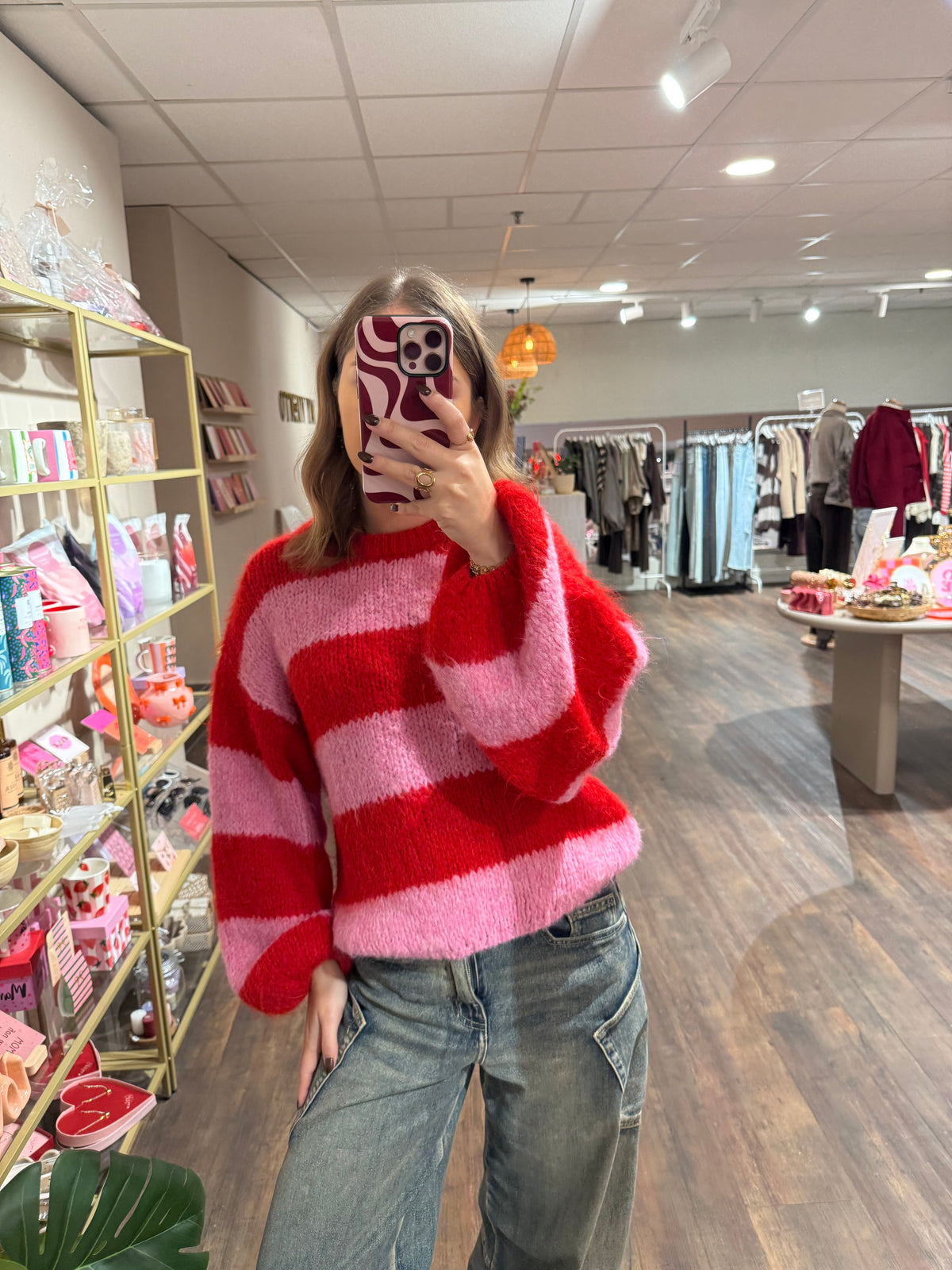 Ella - gestreepte trui roze/rood