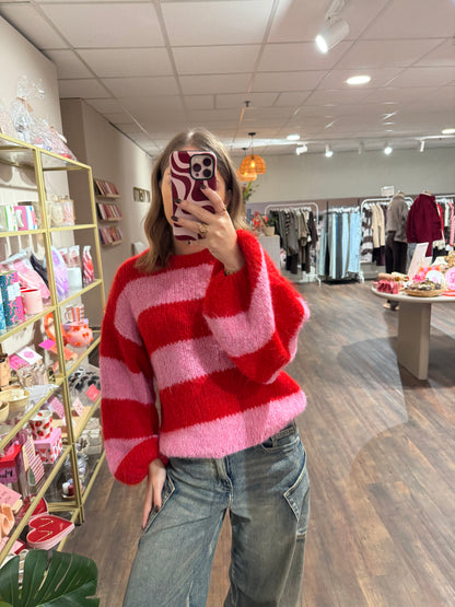 Ella - gestreepte trui roze/rood