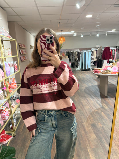 Liv - gestreepte NYC trui roze/rood