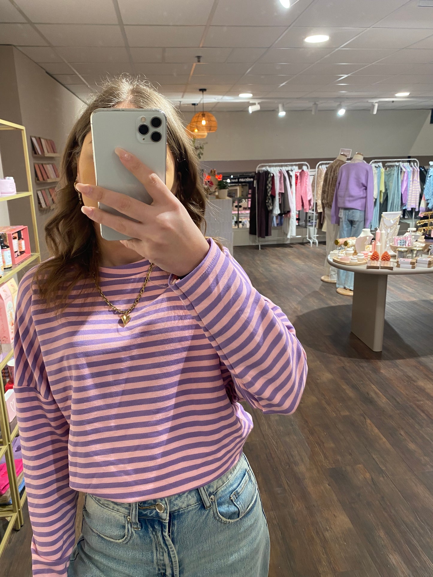 Leah - gestreepte top roze/paars