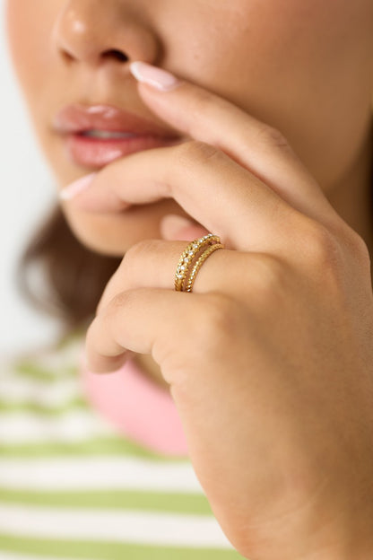 Dubbele ring met steentjes zilver