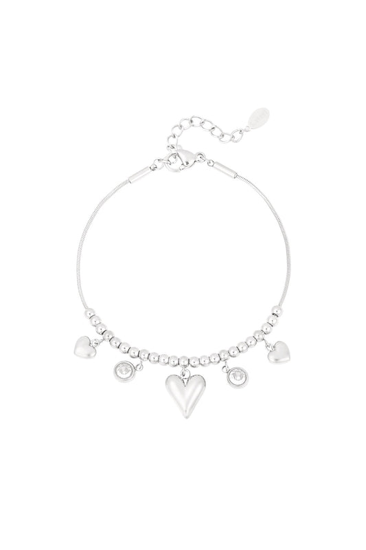 Gleaming heart armband zilver