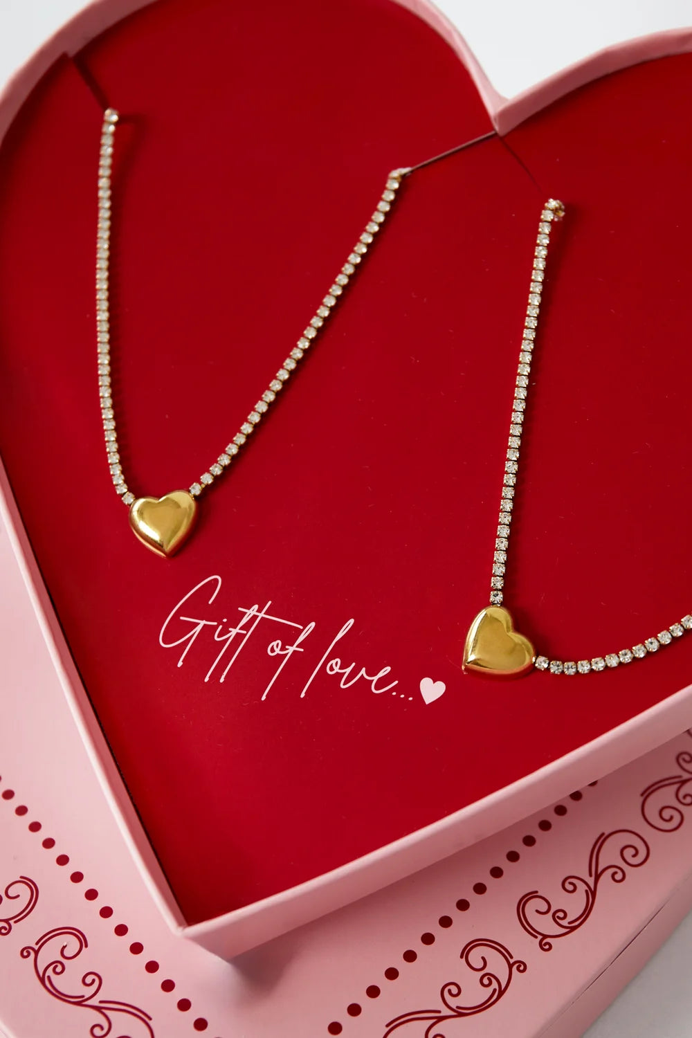Giftbox strass hartje kettingen goud