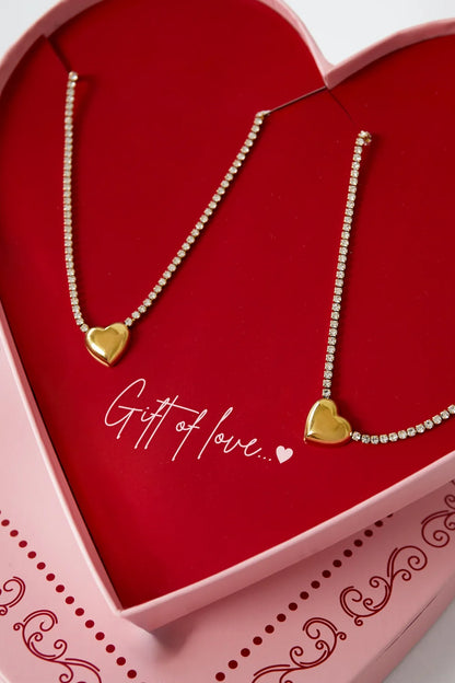 Giftbox strass hartje kettingen goud