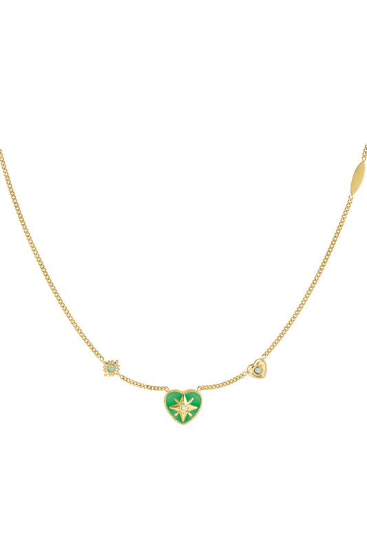 Groen hart met steentjes ketting goud