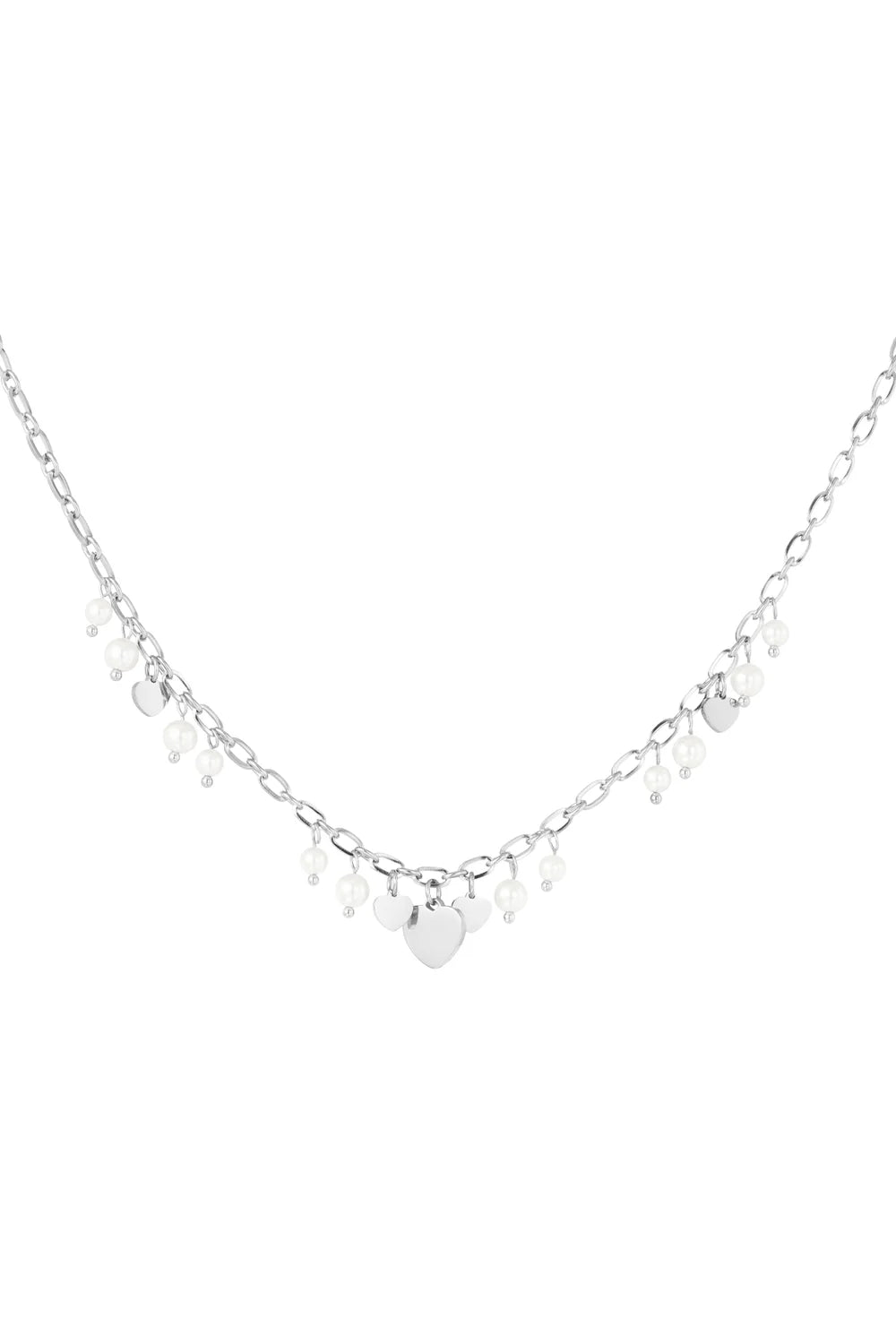 Hearts & pearls ketting zilver
