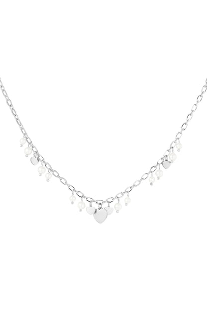 Hearts & pearls ketting zilver