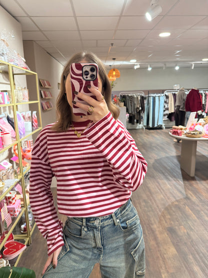 Rosie - gestreepte longsleeve roze/rood