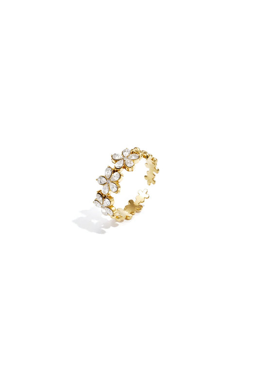 Bloemen met steentjes ring goud