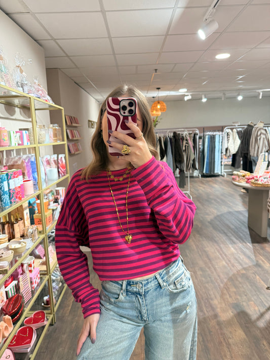 Leah - gestreepte top roze/paars