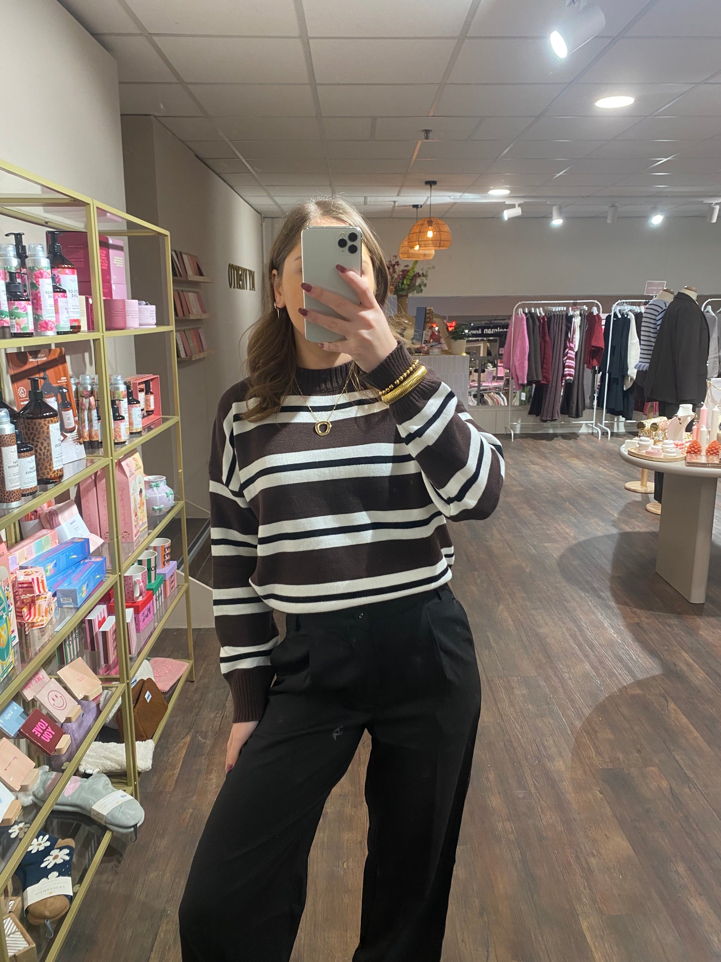 Lena - bruin/wit gestreepte sweater