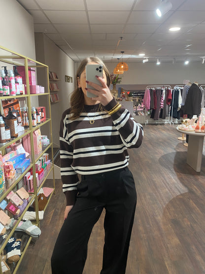 Lena - bruin/wit gestreepte sweater