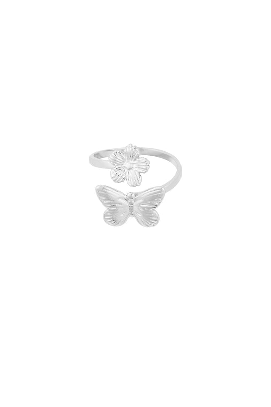 Butterfly bloom ring zilver