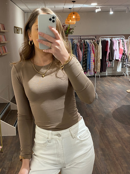 MV - basic top met lange mouwen taupe