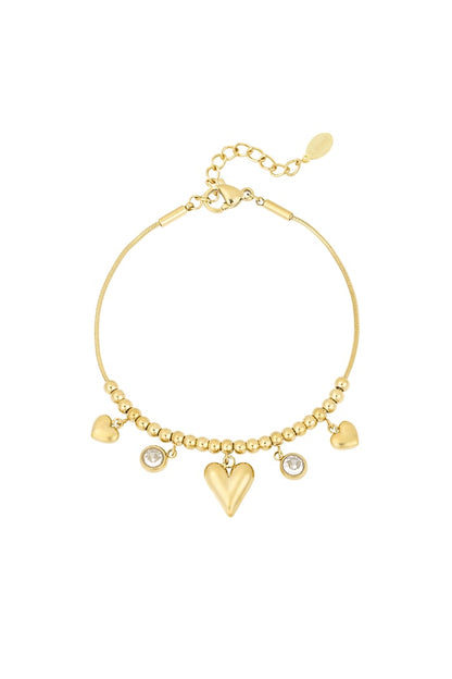 Gleaming heart armband goud
