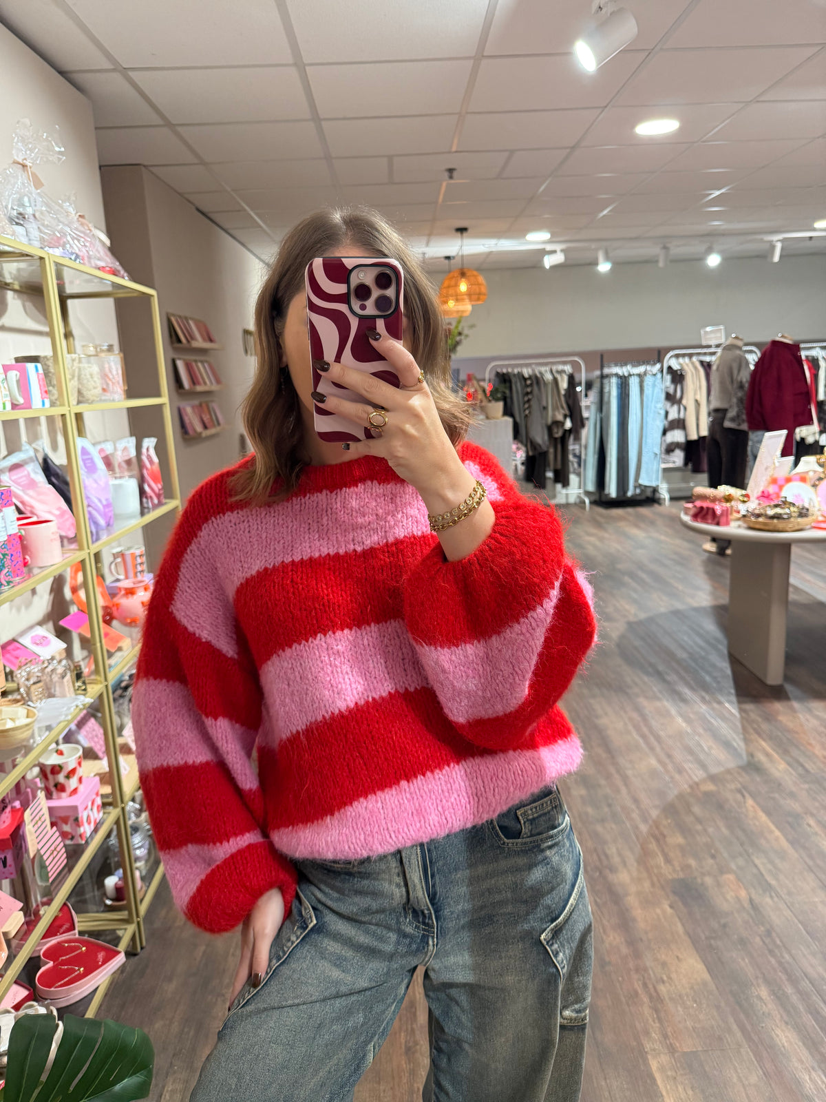 Ella - gestreepte trui roze/rood