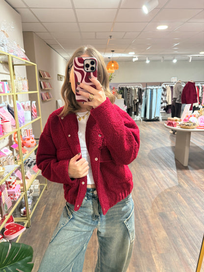 Sara - teddy bomber jas bordeaux