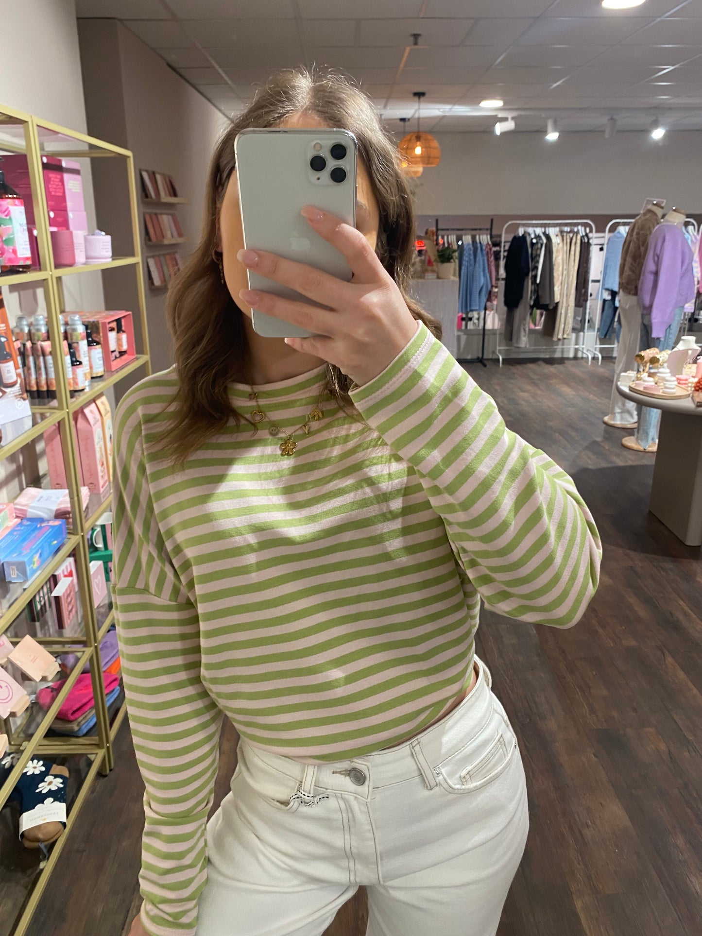 Leah - gestreepte top groen