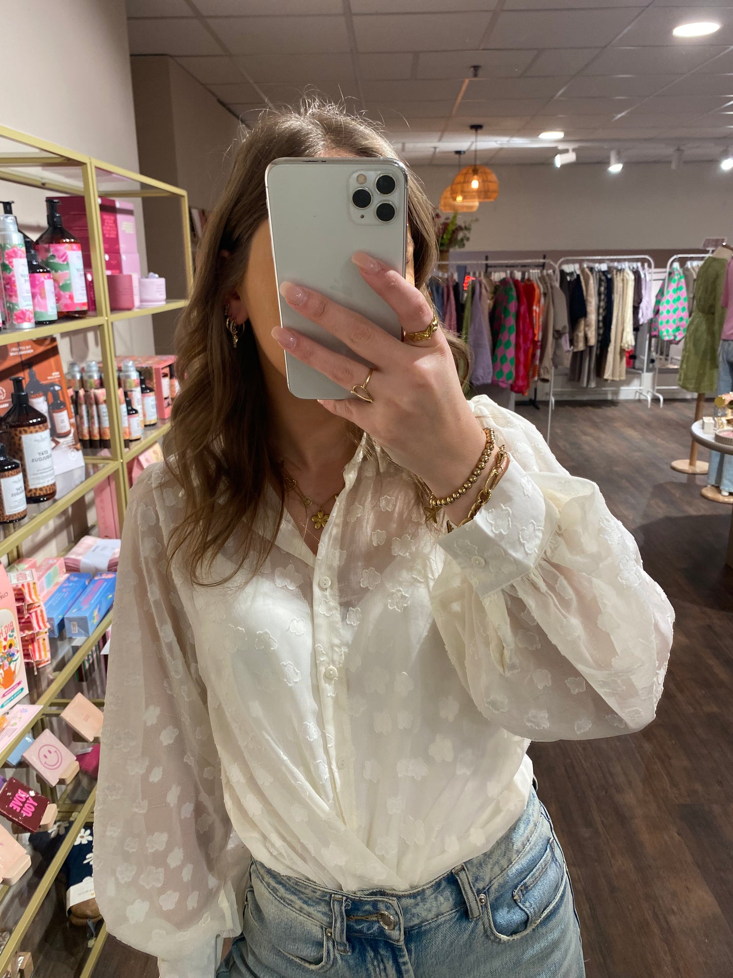 Bente - structuur blouse creme