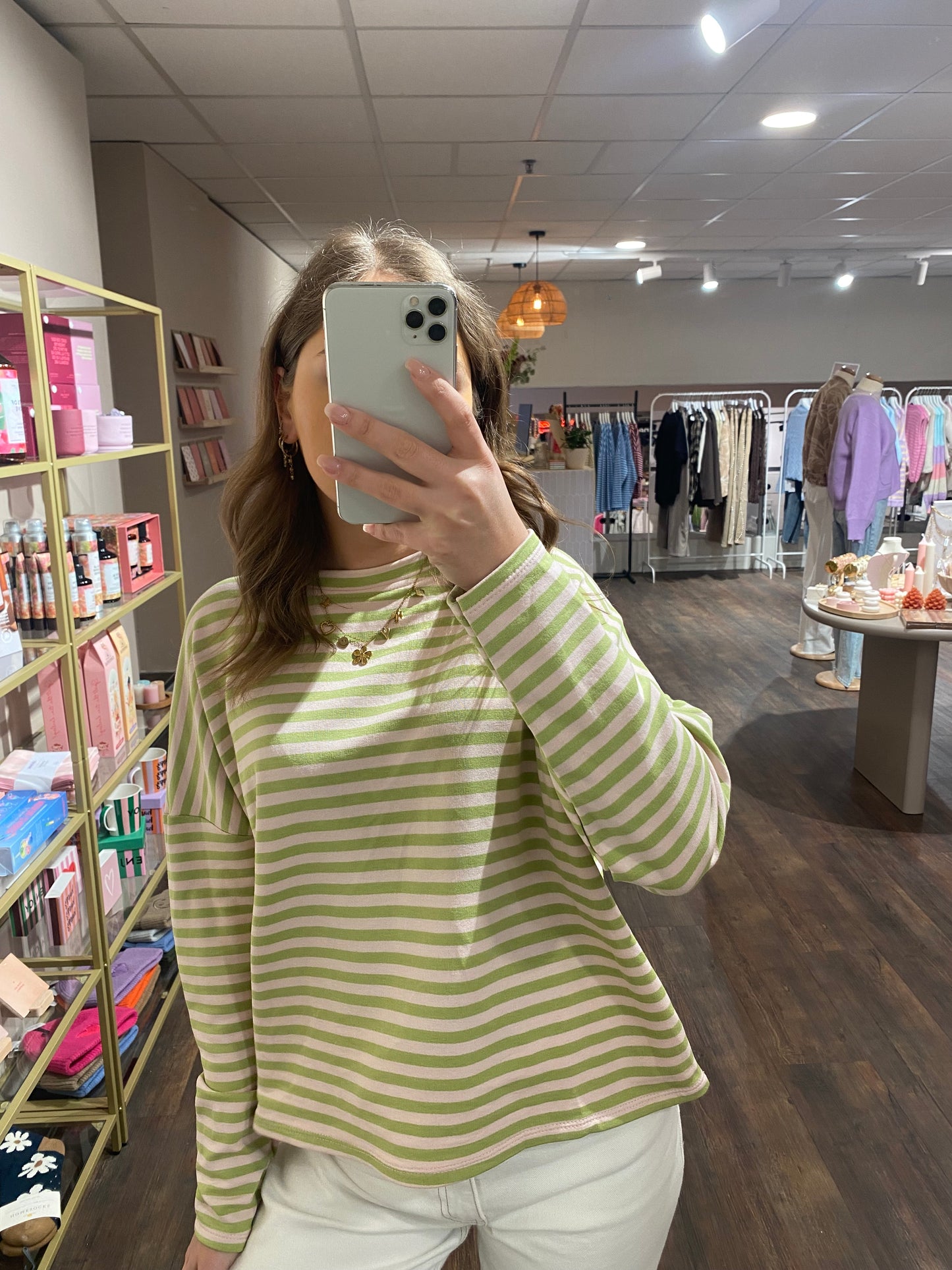 Leah - gestreepte top groen