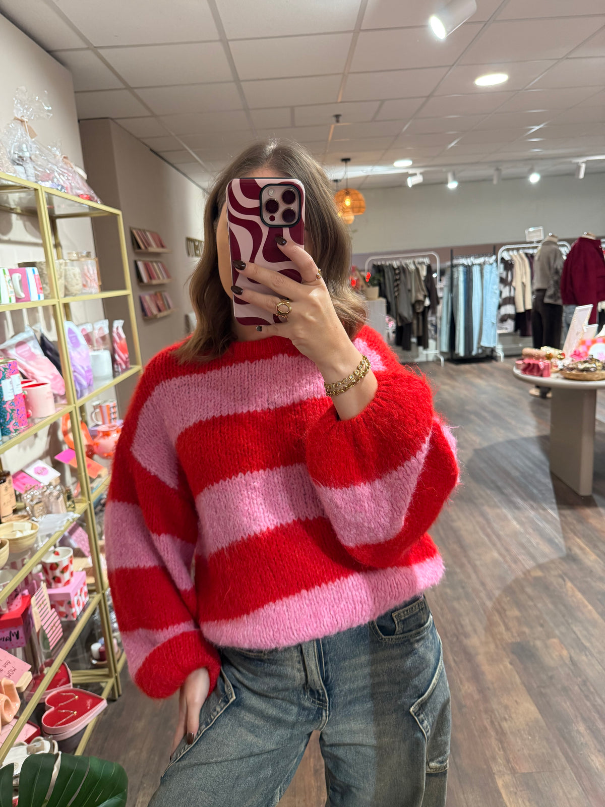 Ella - gestreepte trui roze/rood