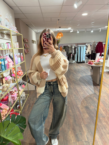 Beau - chunky gestreepte cardigan creme/bruin
