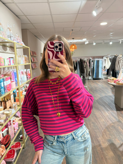 Leah - gestreepte top roze/paars