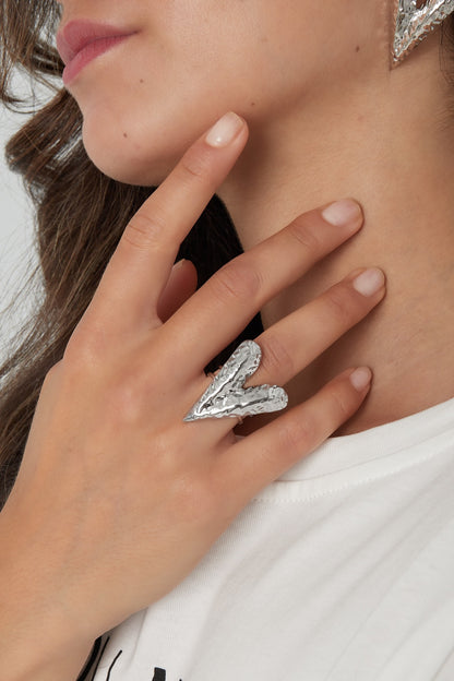 Statement structured love ring zilver