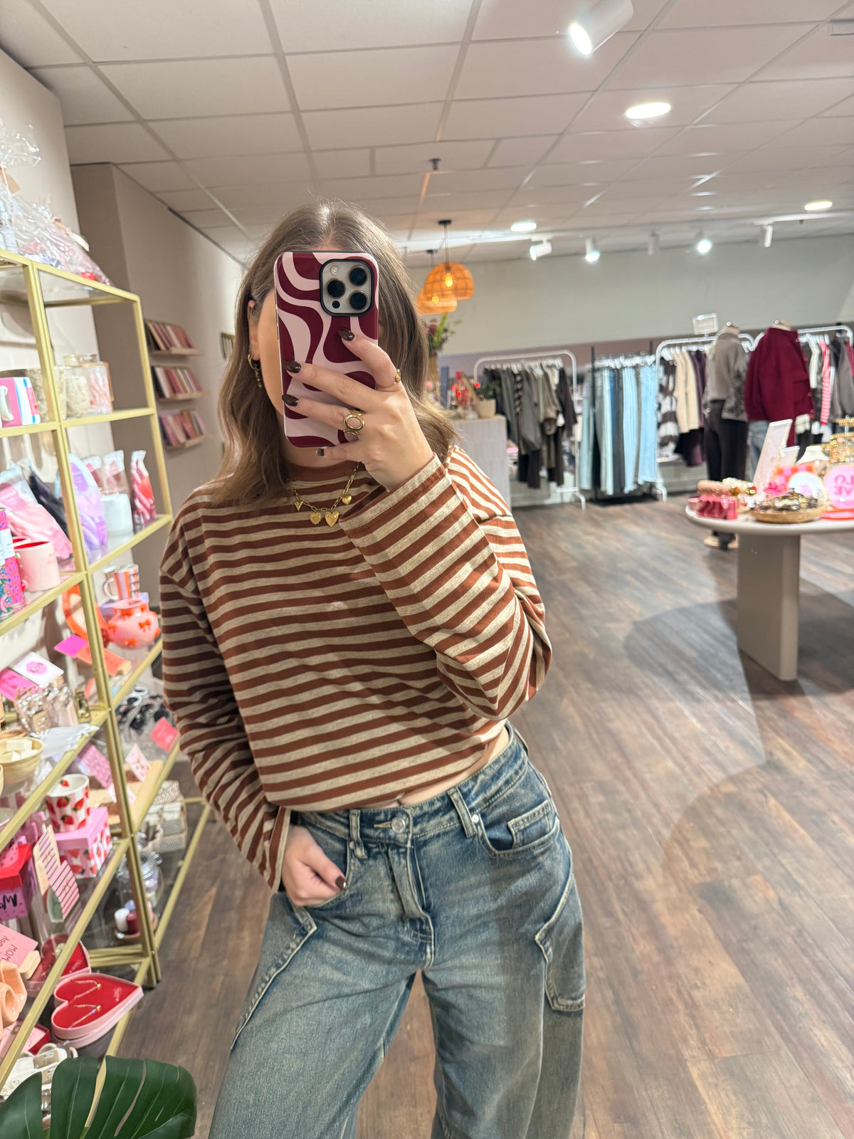 Rosie - gestreepte longsleeve camel