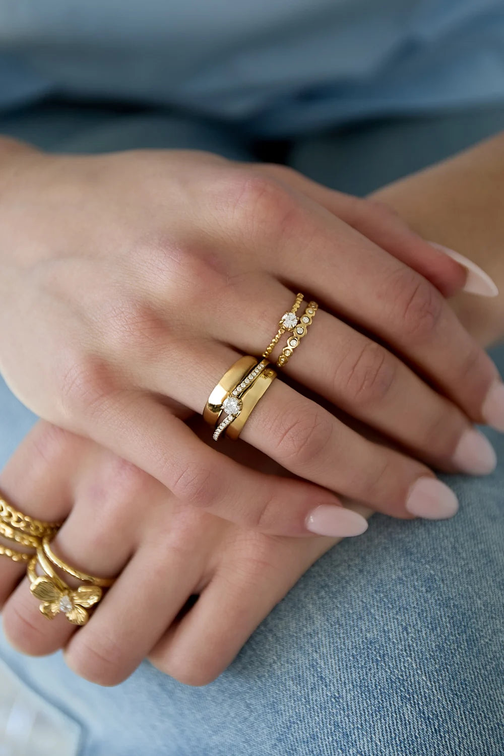 Dubbele ring met steentjes goud