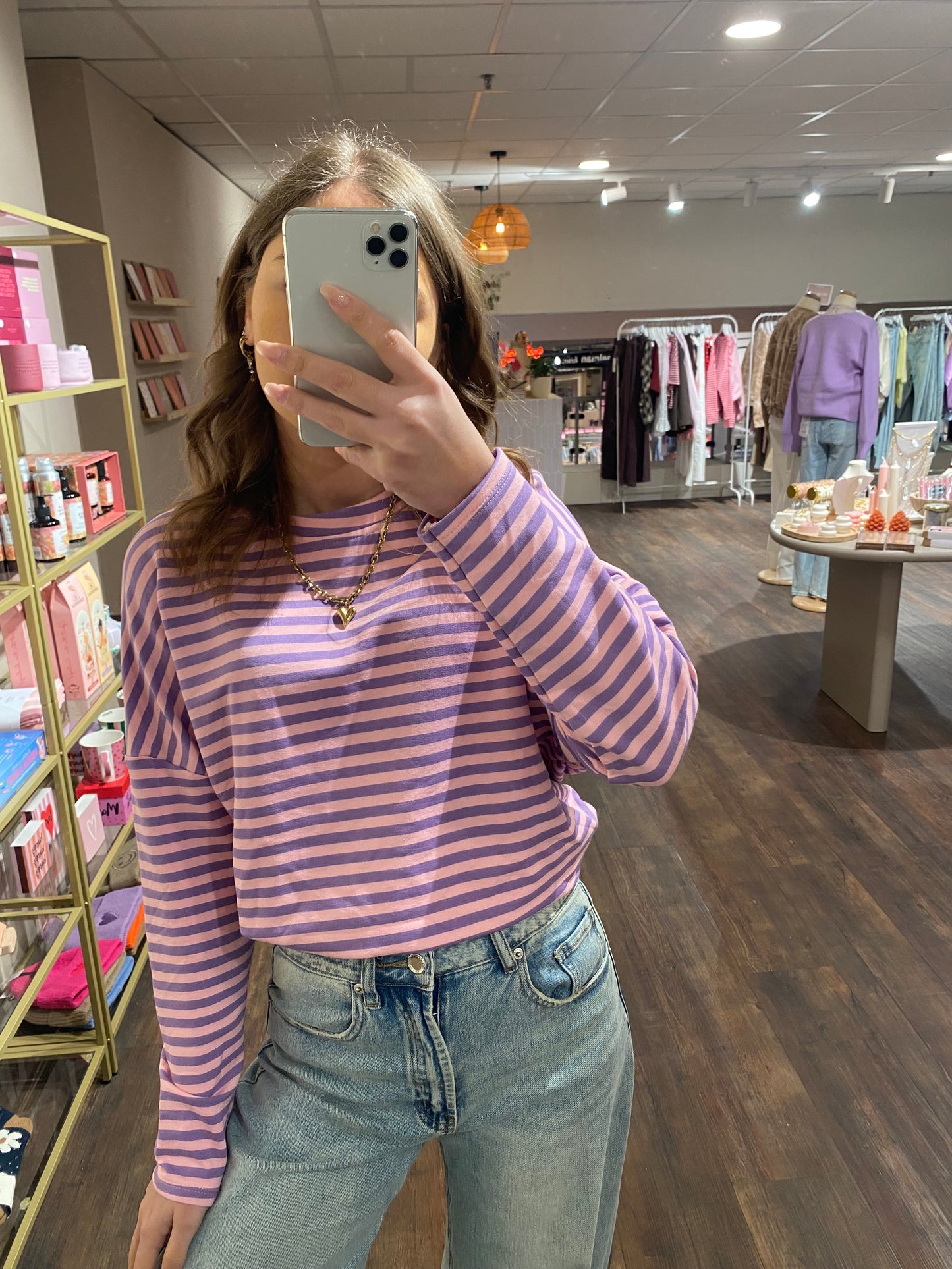 Leah - gestreepte top roze/paars