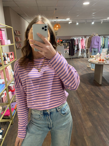 Leah - gestreepte top roze/paars