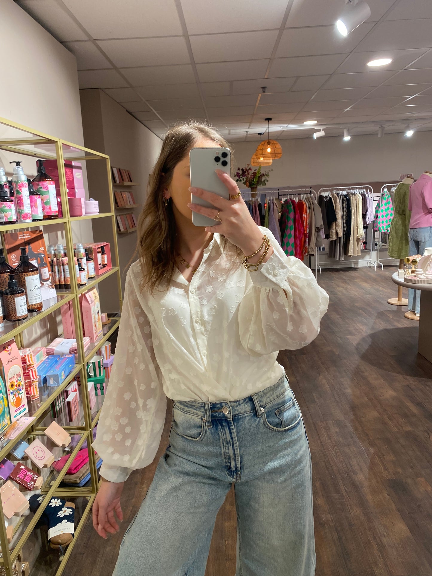 Bente - structuur blouse creme