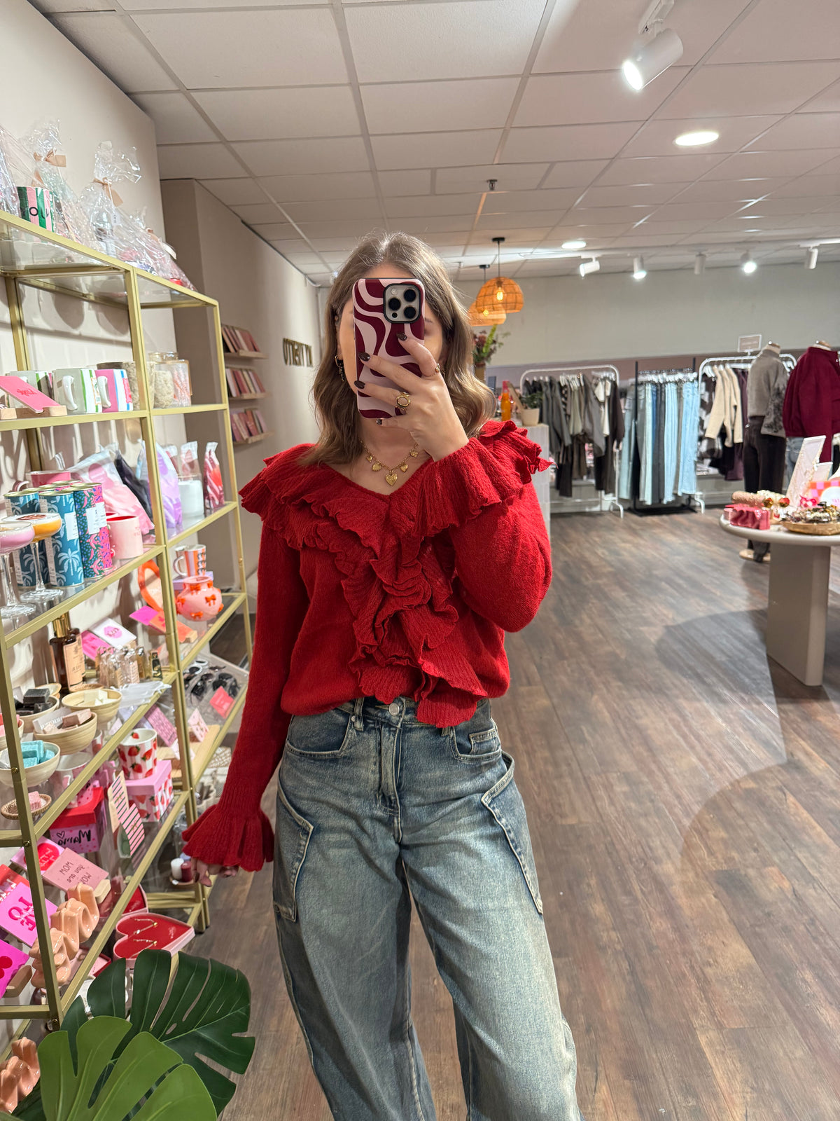 Eva - ruffle trui rood