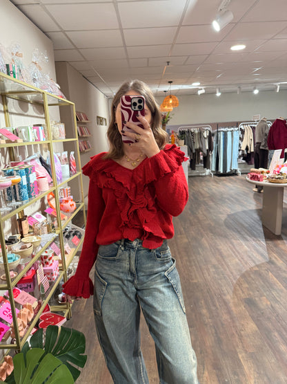 Eva - ruffle trui rood