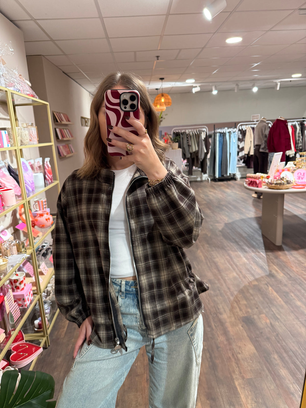 Meike - geruit vest met rits bruin