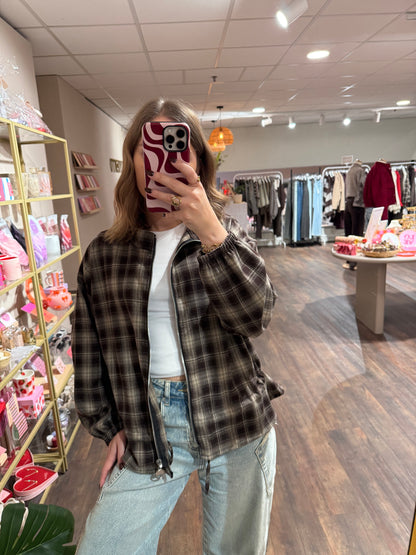 Meike - geruit vest met rits bruin