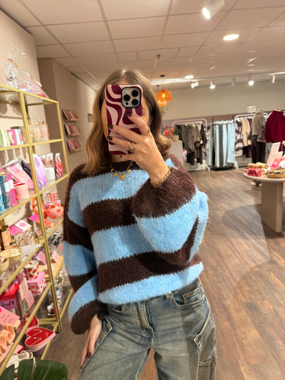 Ella - gestreepte trui blauw/bruin